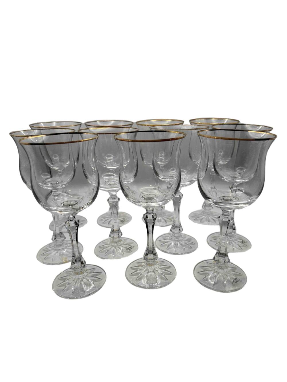 Vintage Towle Ardmore Pattern Crystal Wine Goblets - Set of 10 Gilded Stemware